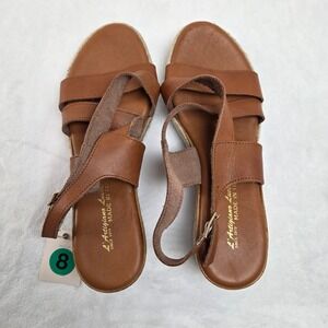 NWT L'Artigiano Lucchese Italy Happy Brown Leather Cork Wedge Sandals NWT 8